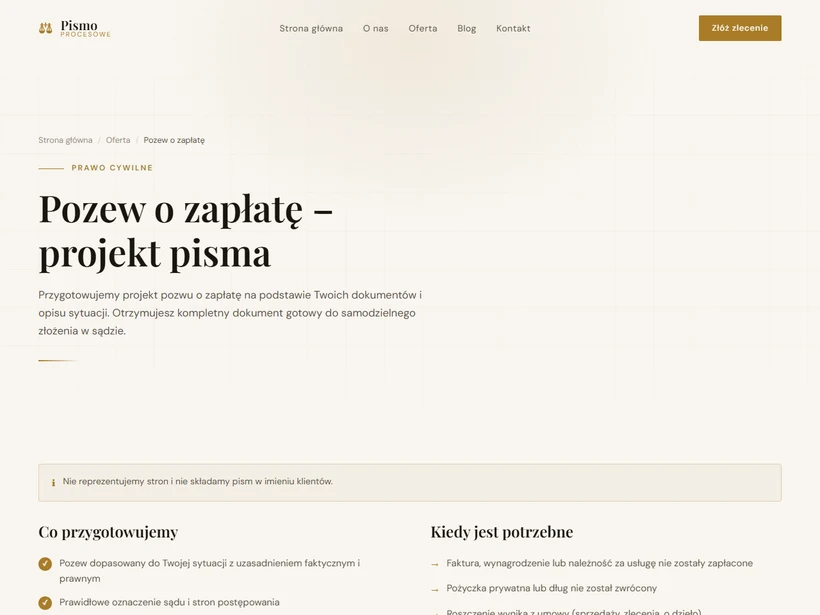 Realizacja — Pozew o zapłatę — landing page usługi